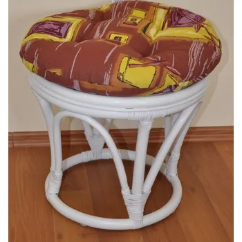 Stolička Axin Trading s.r.o. Ratanová taburetka velká bílá polstr hnědý list