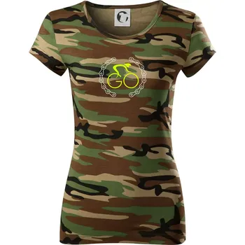 Dámské tričko GO cyklista (fluo potisk) - Dámské maskáčové triko - M ( Hnědý maskáč )