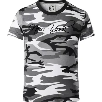 Chlapecké tričko New York nápis psacím - Dětské maskáčové triko - 104-110cm / 3-4 roky ( Šedý maskáč )