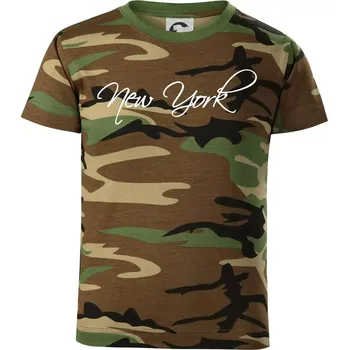 New York nápis psacím - Dětské maskáčové triko - 146 cm/10 let ( Hnědý maskáč )