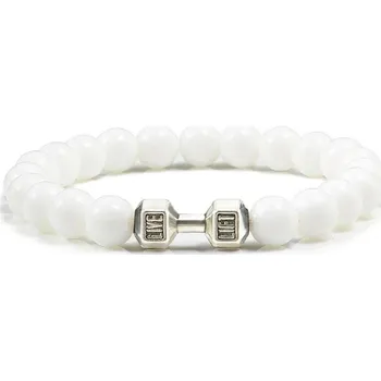 Náramek Stylový pánský náramek z kamene s motivem činky | energetický náramek, pánský náramek - Bílá S. , 17 cm