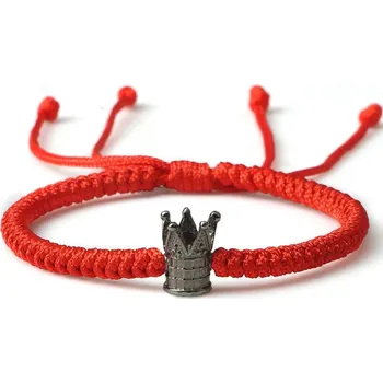 Náramek Náramek štěstí z červené a černé šňůrky | ochranný náramek, ručně pletený náramek - Koruna červená
