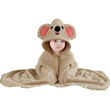 Dekorativní polštářek Dětská zavinovačka s kapucí 80 x 80 cm Fleecová osuška pro miminko s motivem koaly Měkká deka pro novorozence a batolata