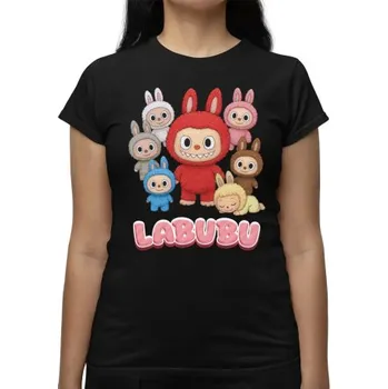 Žertovný předmět Panenky Bubu – skupina postav – dárek pro fanoušky Labubu - dámské tričko s potiskem- Tričkový.cz