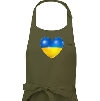 Kuchyňská zástěra Ukrajina srdce vlajka - Pánská zástěra na vaření - Univerzální velikost ( Khaki )