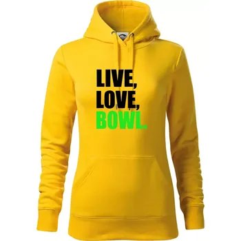 Dámská mikina Live, Love, Bowl - Mikina dámská Cape s kapucí - M ( Žlutá )