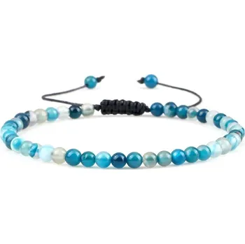 Náramek Minimalistický onyxový náramek minerálních korálků | energetický náramek, náramek přátelství - Modré pruhované