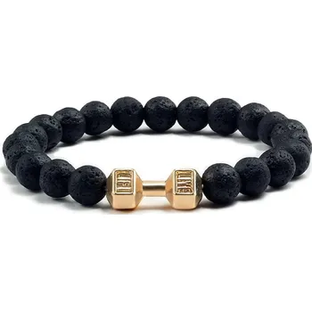 Náramek Stylový pánský náramek z kamene s motivem činky | energetický náramek, pánský náramek - Láva G. , 19 cm