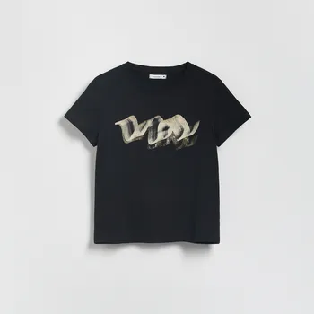 Dámské tričko Reserved - Tričko s lesklým potiskem - černý - 574GA-99X - 574GA-99X-L