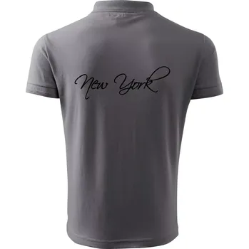 Pánská košile New York nápis psacím - Polokošile pánská Pique Polo 203 - 5XL ( Ocelově šedá )