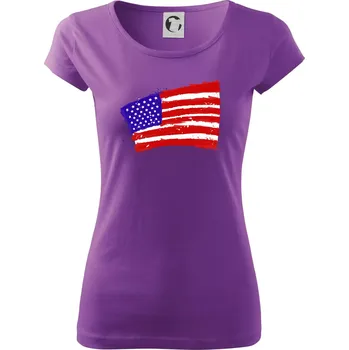Dámské tričko Americká vlajka ohnutá - Dámské triko Pure - 3XL ( Fialová )