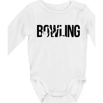 Bowling nápis kuželky - Body kojenecké s dlouhým rukávem - Dlouhý r. do 3 měs ( Bílá )