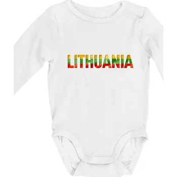 Lithuania - nápis vlajka - Body kojenecké s dlouhým rukávem - Dlouhý r. 6-12 měs ( Bílá )
