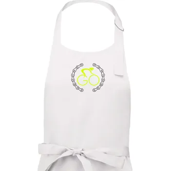 Kuchyňská zástěra GO cyklista (fluo potisk) - Dámská zástěra na vaření - Univerzální velikost ( Bílá )