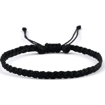 Náramek Ručně pletený párový náramek z voskované šňůrky | šňůrkový náramek, párový náramek - černý