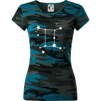 Souhvězdí - Gemini - Blíženci - Dámské maskáčové triko - M ( Petrolejová maskáč )