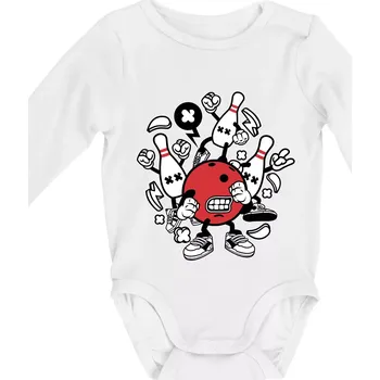 Bowling komiks - Body kojenecké s dlouhým rukávem - Dlouhý r. 3-6 měs ( Bílá )