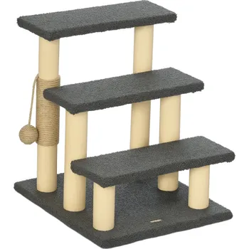 Pelíšek pro kočku PawHut 3 schody pro kočky 48H cm schody pro domácí mazlíčky s plyšovou látkou pro malé kočky šedé, ideální pro seniory a malá plemena | Aosom.de