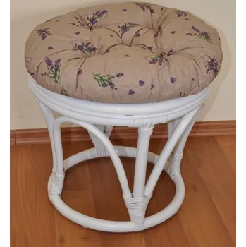 Stolička Axin Trading s.r.o. Ratanová taburetka velká bílá polstr levandule