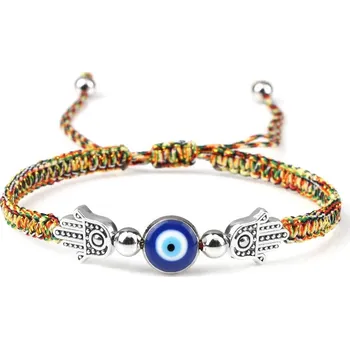 Náramek Náramek s modrým okem a fátiminou rukou | ochranný náramek, dámský náramek - Barevná ruka
