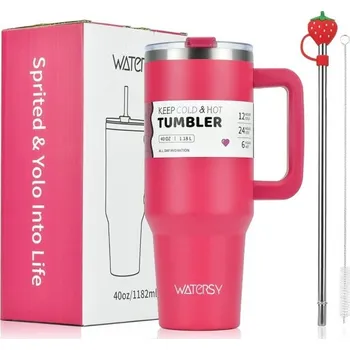 Nerezová termoska 1200 ml s dvojitou vakuovou stěnou Velký termohrnek na studené nápoje DIY sklenice s brčkem a víčkem Dárkový hrnek tmavě růžová