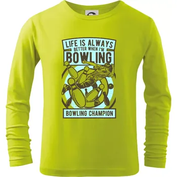 Chlapecké tričko Bowling Champion - Triko dětské Long Sleeve - 104-110cm / 3-4 roky ( Limetková )