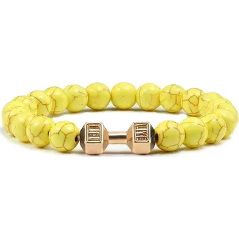 Náramek Stylový pánský náramek z kamene s motivem činky | energetický náramek, pánský náramek - Žlutá G , 21 cm