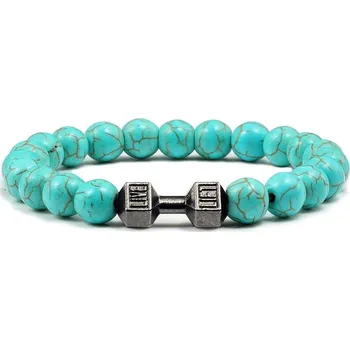 Náramek Stylový pánský náramek z kamene s motivem činky | energetický náramek, pánský náramek - Modrá zbraň , 19 cm