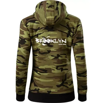 Dámská mikina Brooklyn úsměv - Dámská mikina trendy zipper s kapucí - S ( Zelený maskáč )