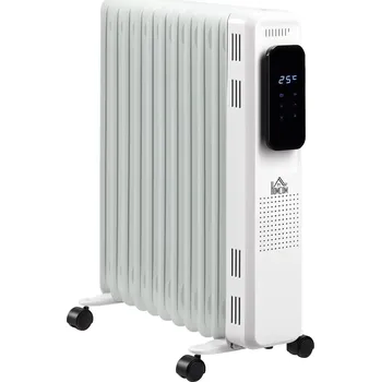 Radiátor HOMCOM Přenosný olejový radiátor, 2290-2720W, 3 stupně ohřevu, 24hodinové časování, elektrický radiátor, topné těleso s kolečky, bílý, ocel | Aosom