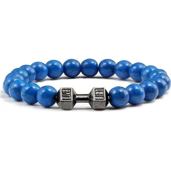 Náramek Stylový pánský náramek z kamene s motivem činky | energetický náramek, pánský náramek - Tmavě modrá zbraň , 21 cm