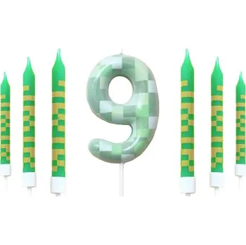 Svíčka Sada 7 zelených narozeninových svíček Pixelové téma Dortové dekorace Videohra Svíčky s čísly 0–9 Narozeninová oslava 9,5x0,8cm 9