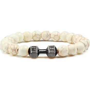 Náramek Stylový pánský náramek z kamene s motivem činky | energetický náramek, pánský náramek - Žlutá čárová zbraň , 19 cm