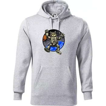 Pánská mikina Kočičí astronaut - Mikina pánská Cape s kapucí - 4XL ( Světlešedý Melír )