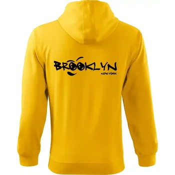 Pánská mikina Brooklyn úsměv - Mikina s kapucí na zip trendy zipper - XL ( Žlutá )