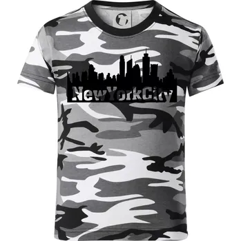 Chlapecké tričko New York City silueta - Dětské maskáčové triko - 134 cm/8 let ( Šedý maskáč )