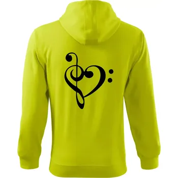 Pánská móda Houslový klíč srdce - Mikina s kapucí na zip trendy zipper - 2XL ( Limetková )