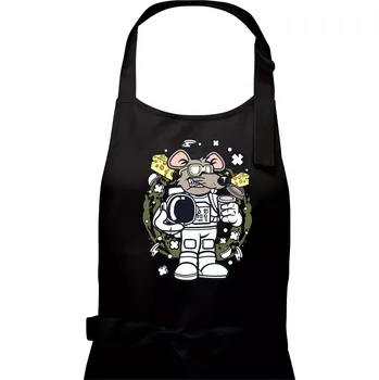 Kuchyňská zástěra Myš kosmonaut komiks - Dámská zástěra na vaření - Univerzální velikost ( Černá )