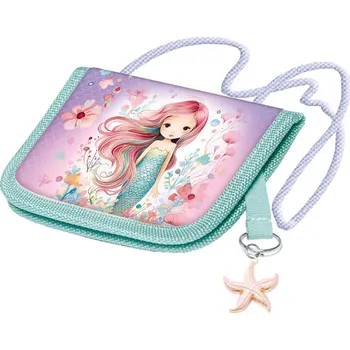 Peněženka Peněženka dětská školní na krk Mermaid s potiskem mořská víla s klíčenkou | 890021