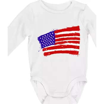 Americká vlajka ohnutá - Body kojenecké s dlouhým rukávem - Dlouhý r. 6-12 měs ( Bílá )