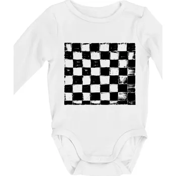 Šachovnice černá kreslená - Body kojenecké s dlouhým rukávem - Dlouhý r. do 3 měs ( Bílá )