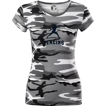 Dámské tričko Fencing (šerm) - postava - Dámské maskáčové triko - XS ( Šedý maskáč )