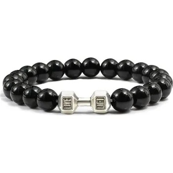 Náramek Stylový pánský náramek z kamene s motivem činky | energetický náramek, pánský náramek - Lesklé S , 19 cm