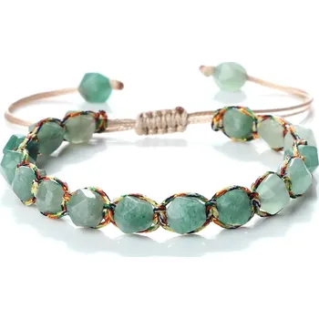 Náramek Pletený náramek s minerálnímu korálky | párový náramek, minerální náramek - světle zelená