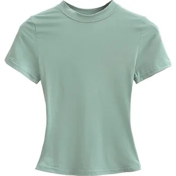 Dámské přiléhavé tričko s krátkým rukávem Jednoduchý kulatý výstřih Elegantní elastický top na běžné nošení Módní slim fit tričko zelená M