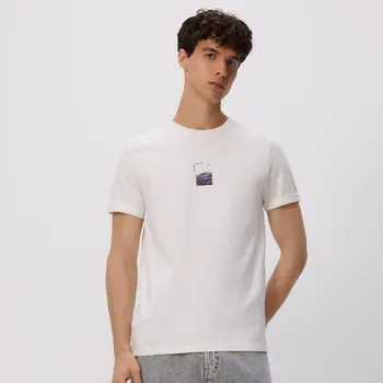 Pánské tričko Reserved - Tričko regular s potiskem - krémová - 427EX-01X - 427EX-01X-M