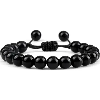 Náramek Elegantní minerální náramek s korálky z lávového kamene | pánský náramek, korálkový náramek - 8mm zářivě černá
