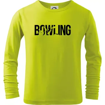 Dětská móda Bowling nápis kuželky - Triko dětské Long Sleeve - 122 cm/6 let ( Limetková )