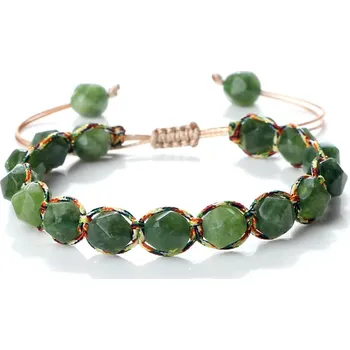 Náramek Pletený náramek s minerálnímu korálky | párový náramek, minerální náramek - Zelený