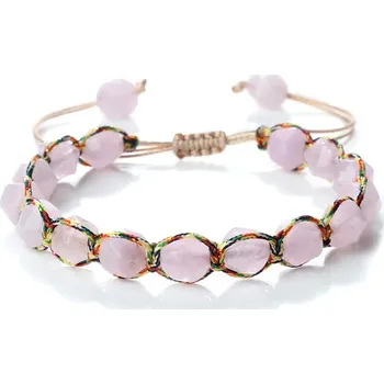 Náramek Pletený náramek s minerálnímu korálky | párový náramek, minerální náramek - Růžový křemen